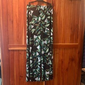 Leaf Print Wide Leg Pants